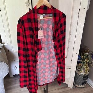 Red and Black Plaid Women's Cardigan